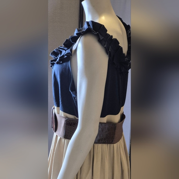 Jessica Howard Beige And Blue Dress, Croc-Embossed Belt - Picture 7 of 13